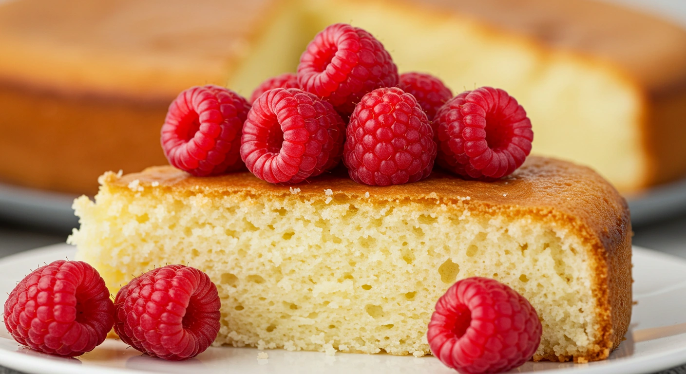 Light & Fluffy Yogurt Cake with Fresh Raspberries